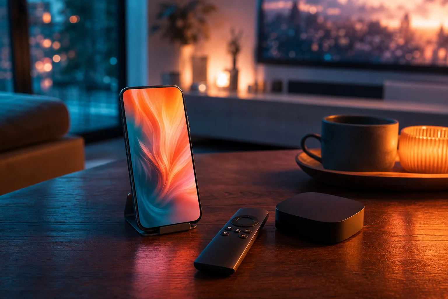 IPTV setup with a phone, remote and streaming device